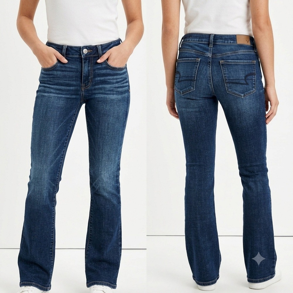 American Eagle Kick Bootcut Jeans Women 2 Short Dark Wash Super Stretch - Picture 3 of 16